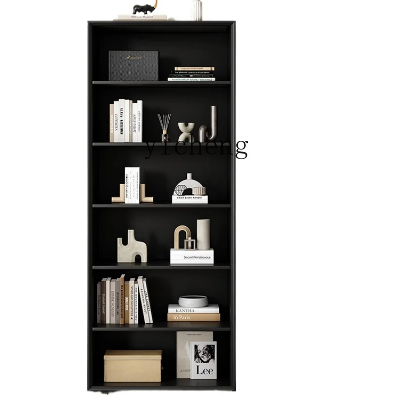 

ZK Solid Wood Bookcase Home Living Room Storage Side Cabinet Study Storage Wall Black Floor Bookshelf Display Cabinet