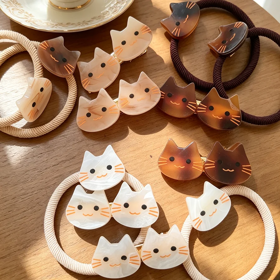 4pc Cute Korean Khaki Cat Hair Clips Hairpin for Kids Girls Child Crab Headband for Hair Accessories Headwear Ornament