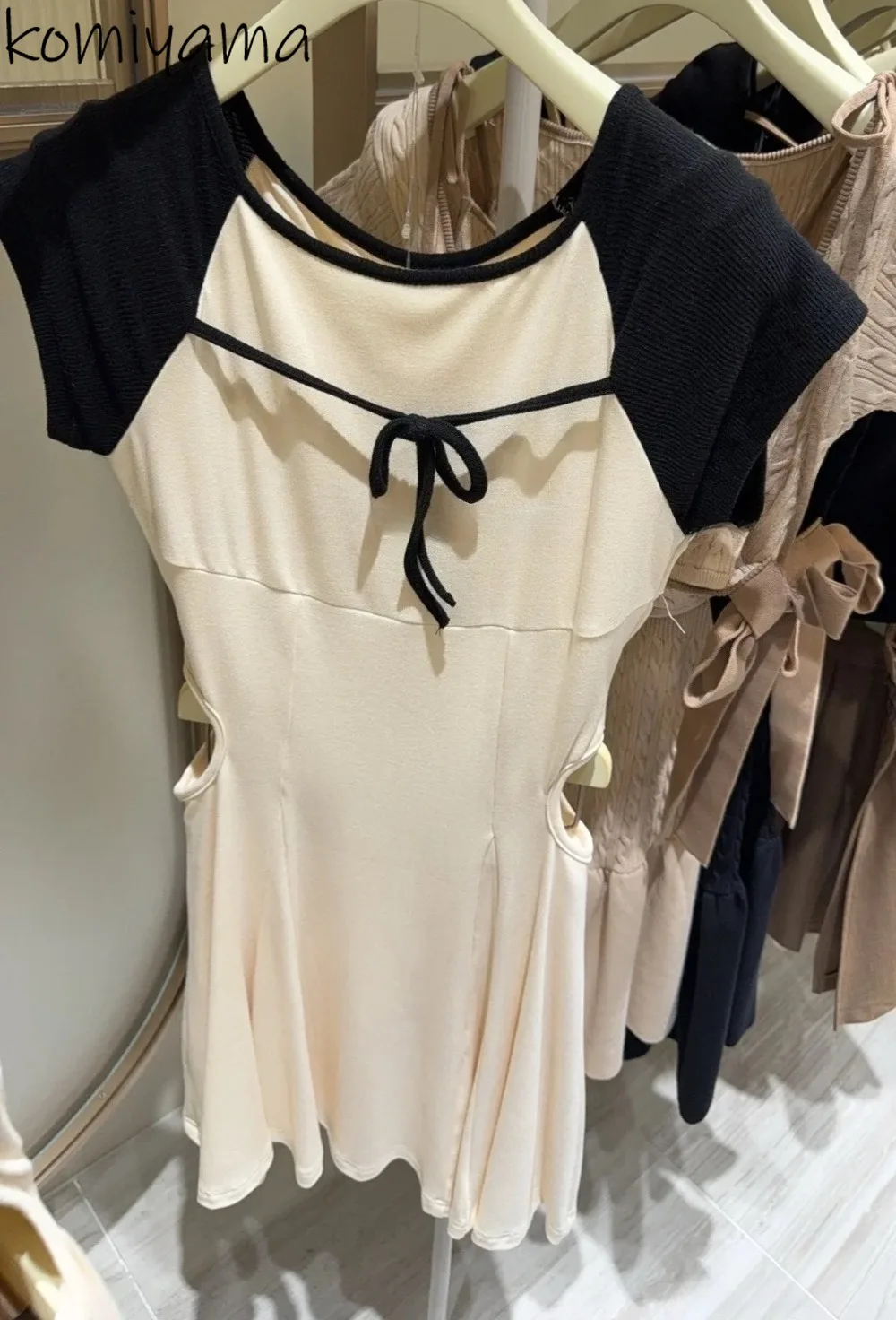

Japanese Hollow Out Waist 2025 Vestidos Lace-up Dress O-neck Short Sleeve Dresses Hit Color Ropa De Mujer Summer Vestido