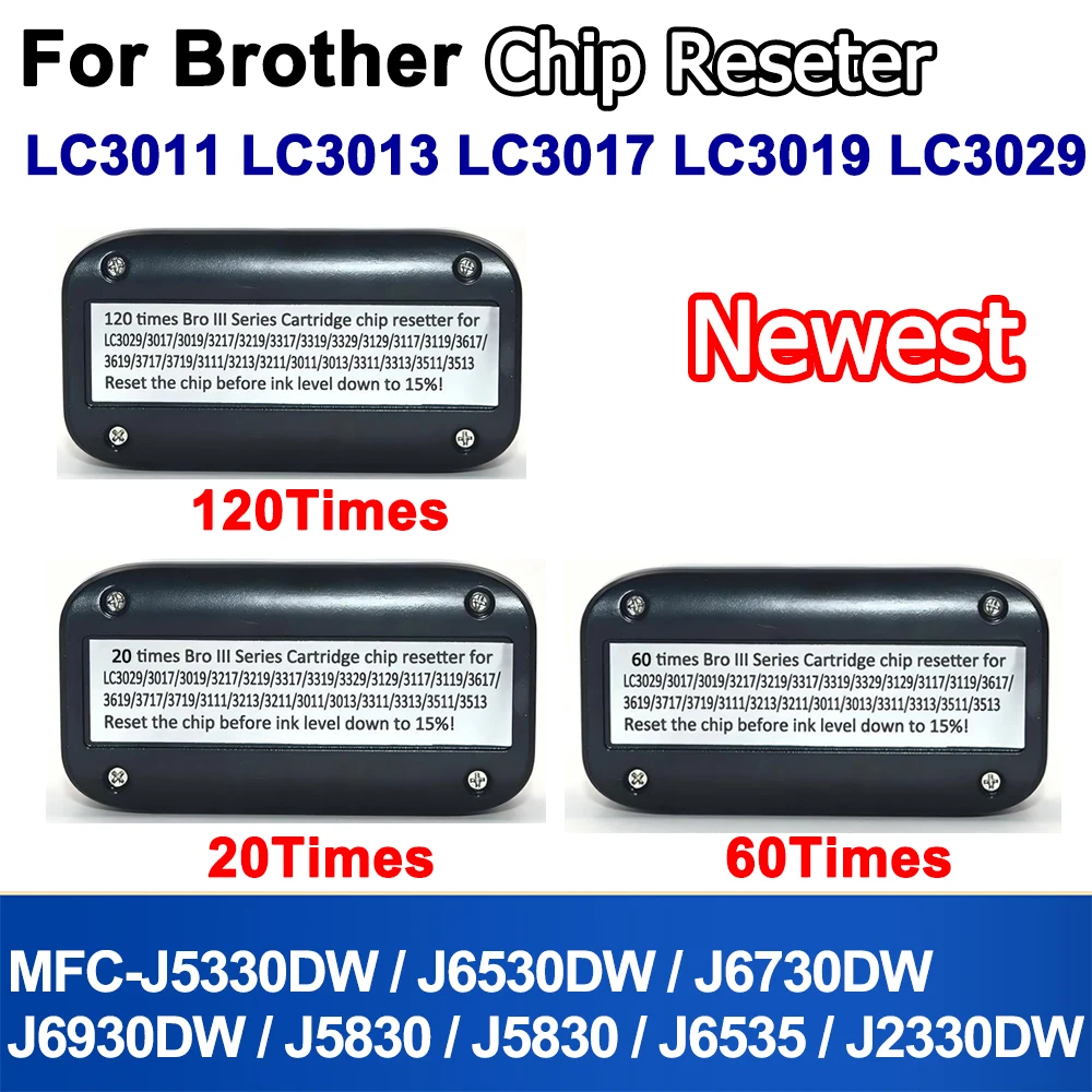 Newest 20/60/120 Times Ink Cartridge Chip Resetter For Brother MFC-J5830 J6535 J5930 J5330 J6580 J6980 LC3029 LC3019 LC3017