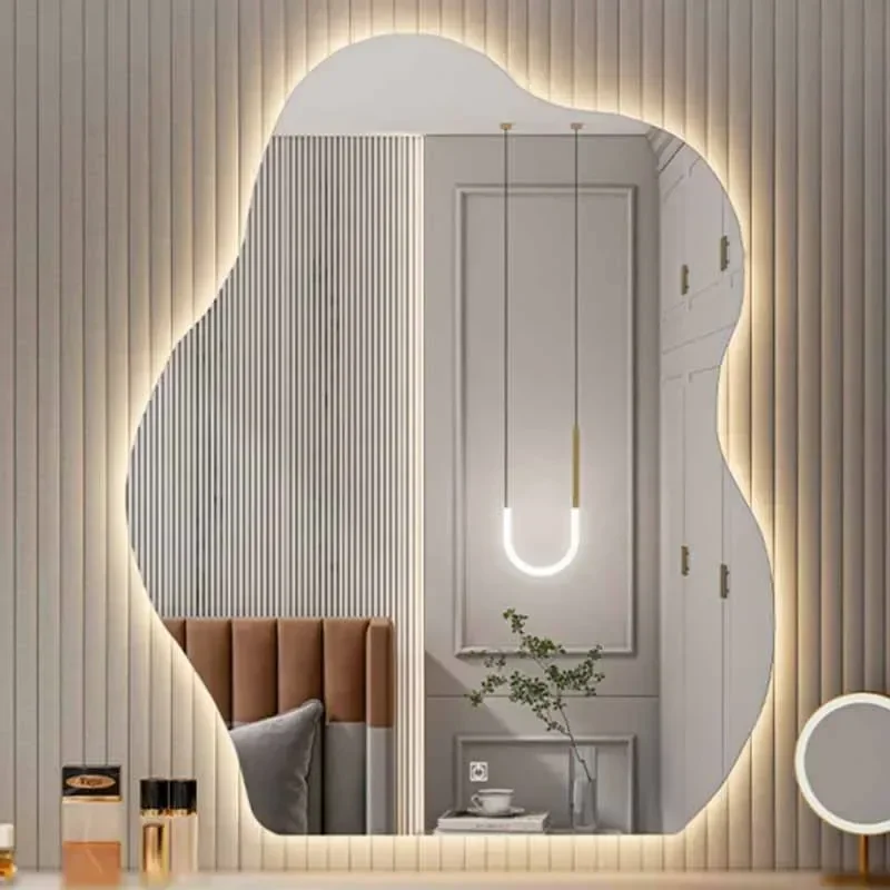 Dressing Table Makeup Mirror Led Light Irregular Vanity Mirror Luxury Bedroom Espejo Room Decoration Aesthetic