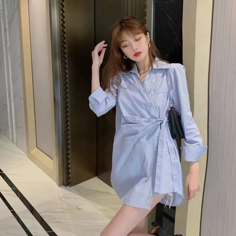 Saia Longa A-Line de Cor Pura com Cintura Alta e Laço, Camada Base Plissada para Mulheres, Primavera 2023