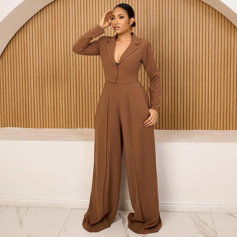 

2024 new autumn long-sleeved suit jacket wide-leg floor-length trousers two-piece suit for women