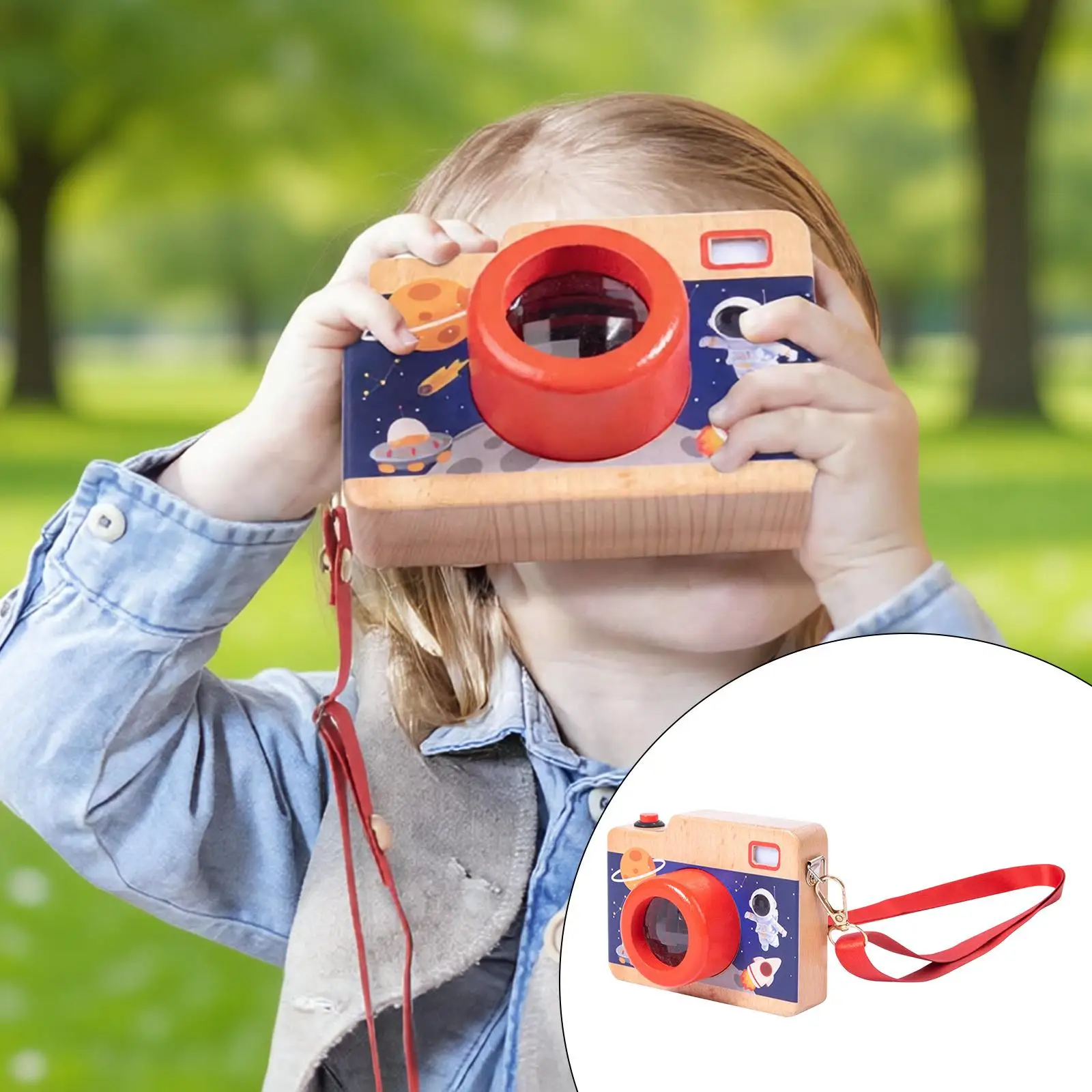 Drewniana mini lalkowa aparatka fotograficzna, zabawa w udawanie, upominek na przyjęcie z prawdziwymi dźwiękami i światłem, edukacyjna na Boże Narodzenie, dla 3-latka, dla dzieci