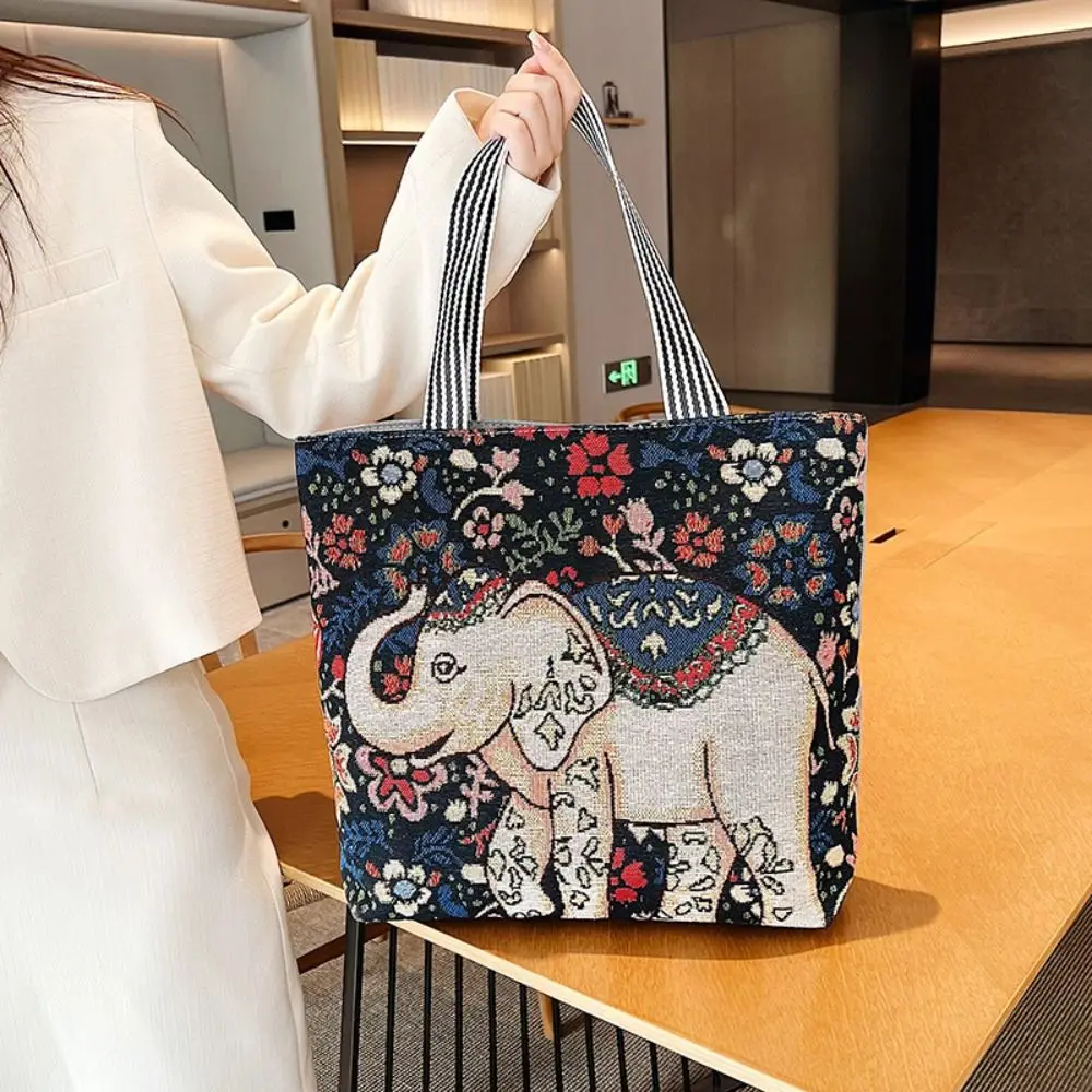 Embroidery Ethnic Style Handbag Simple Rabbit Cat Women Shoulder Bags Handbag Animal Canvas Tote Bag Women