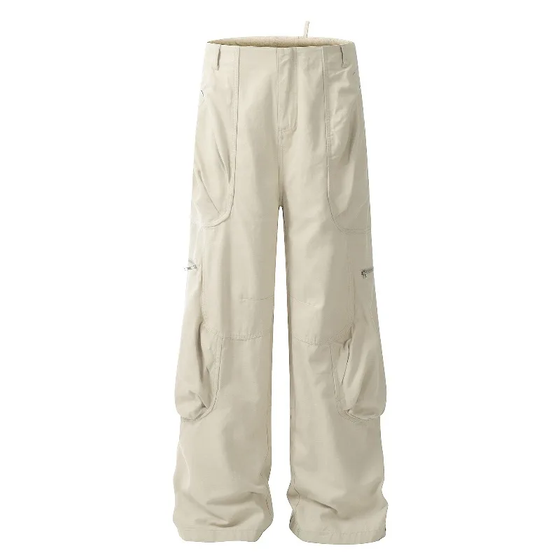 OR FL American High Street Multiple Pockets Fold 100 Cotton Women Cargo Trousers Trendy Brand Wide Leg Floor-length Trousers Y2k