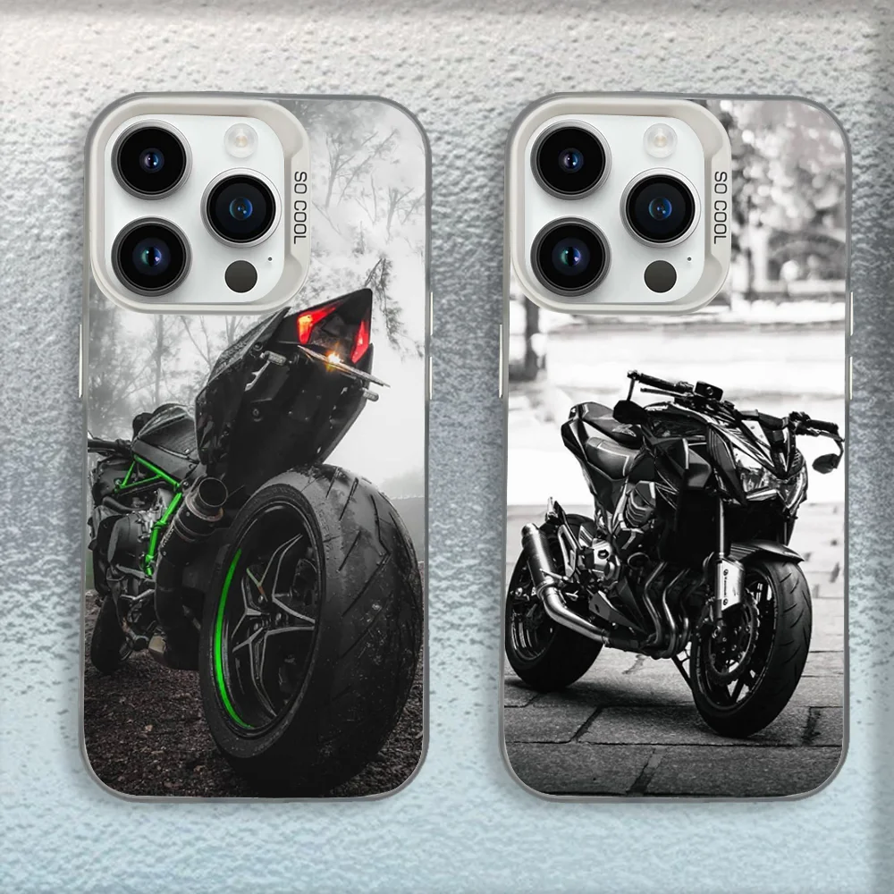 

Car Bike K-Kawasakis Phone Case For iPhone 16,15,14,13,12,11,Mini,Pro,MAX White Matte Shockproof Cover