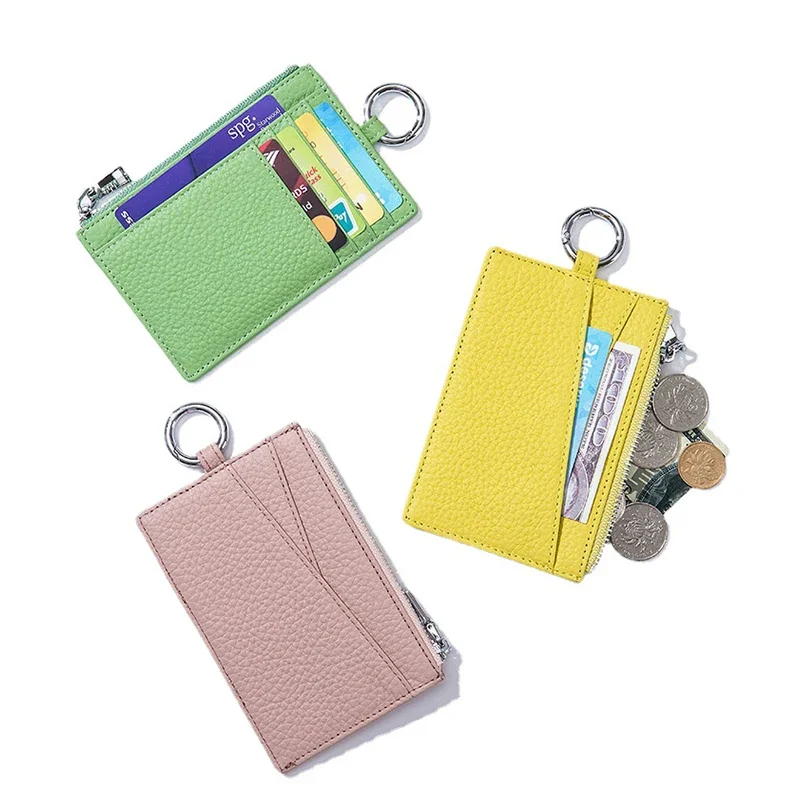 Genuine Leather Card Holder Lichee Pattern Credit Card Wallet 2023 Slim Wallet Candy Colors Women Coin Purse Small Mini ID Bag