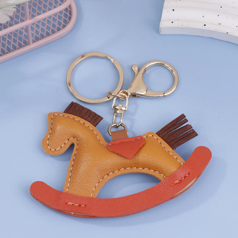 Handmade Rocking Horse Leather Pendant, Green Pony Keychain, Acessórios Bag, Decoração DIY