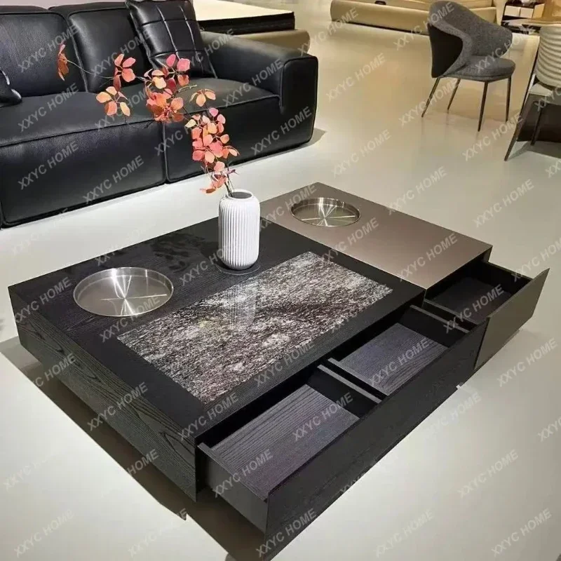 A Light luxury natural stone coffee table rectangular household minimalist coffee table