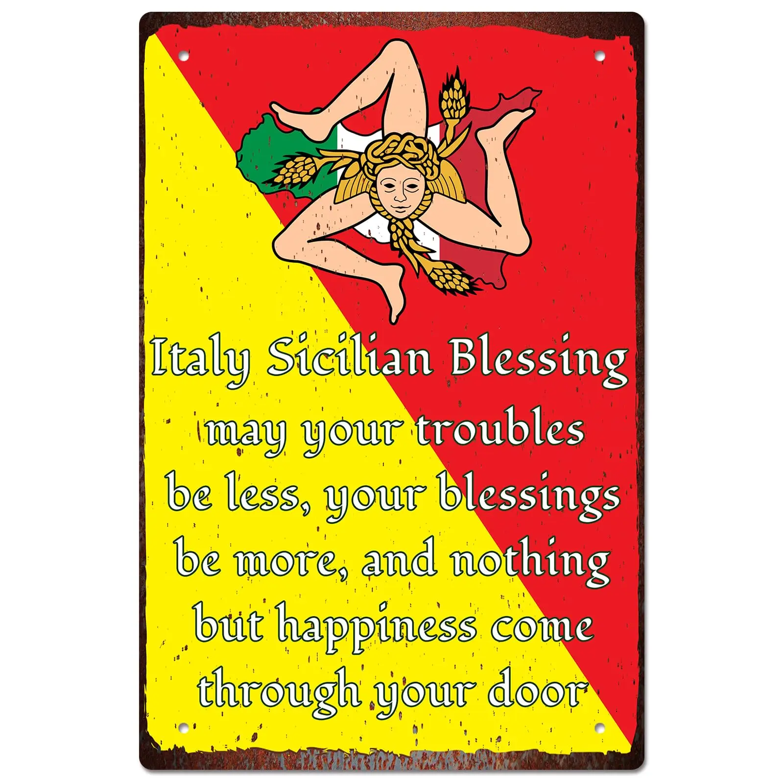 AOKDEER Italy Blessing Metal Signs, Unique Italian Inspired Wall Art, Sicily Blessings Inspirational Sign for Home, Unusual Gift