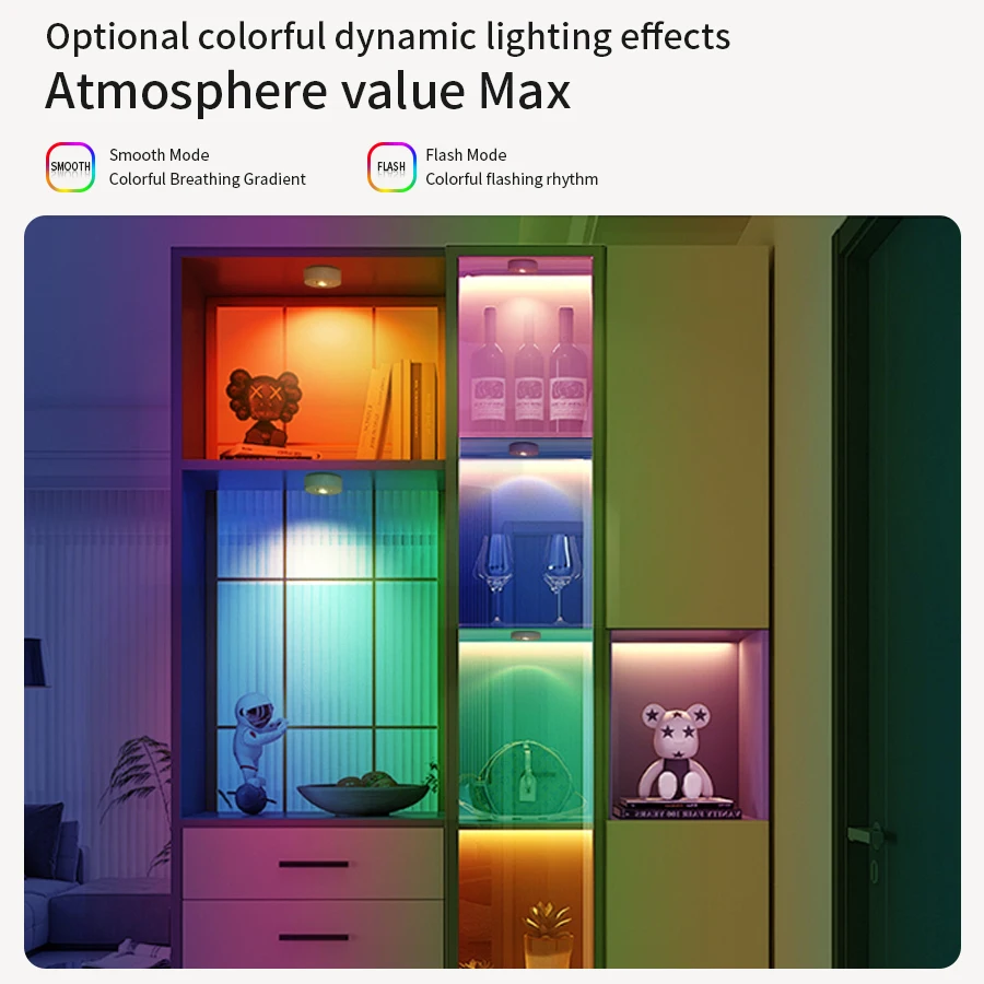 كشاف LED تحت الخزانة، ضوء زخرفي RGB، قابل لإعادة الشحن، مغناطيسي لاسلكي، قابل للتعتيم، ضوء الخزانة مع جهاز تحكم عن بعد