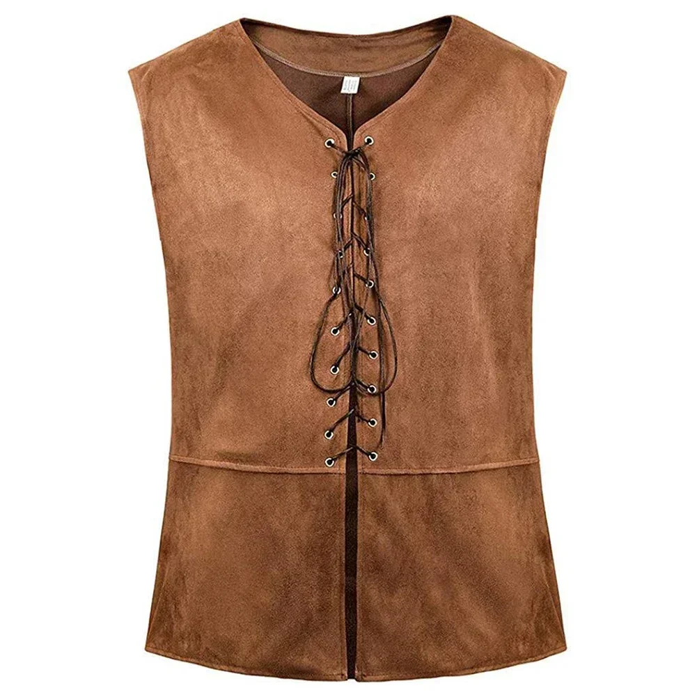 

Men's Vintage Medieval Vest Coat Pirate Costume Renaissance Steampunk Gothic Lace-Up V Neck Waistcoat Vests Male Clothing