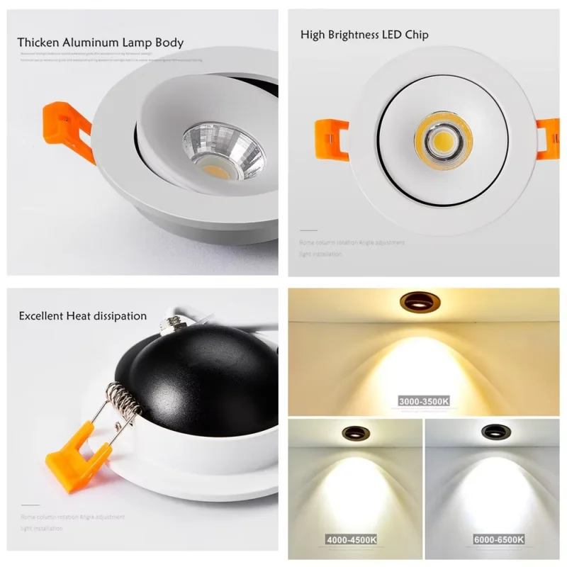 Spot LED Downlight 360°Adjustable Ceiling Spotlight LED Recessed Ceiling Spots Lamp For Home Kitchen Bathroom lights