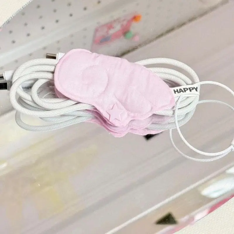 【C】Handmade Fabric Earphone Storage Bag with Cute Angel Wings Design Data Cable Organizer Earphone Decoration Accessories