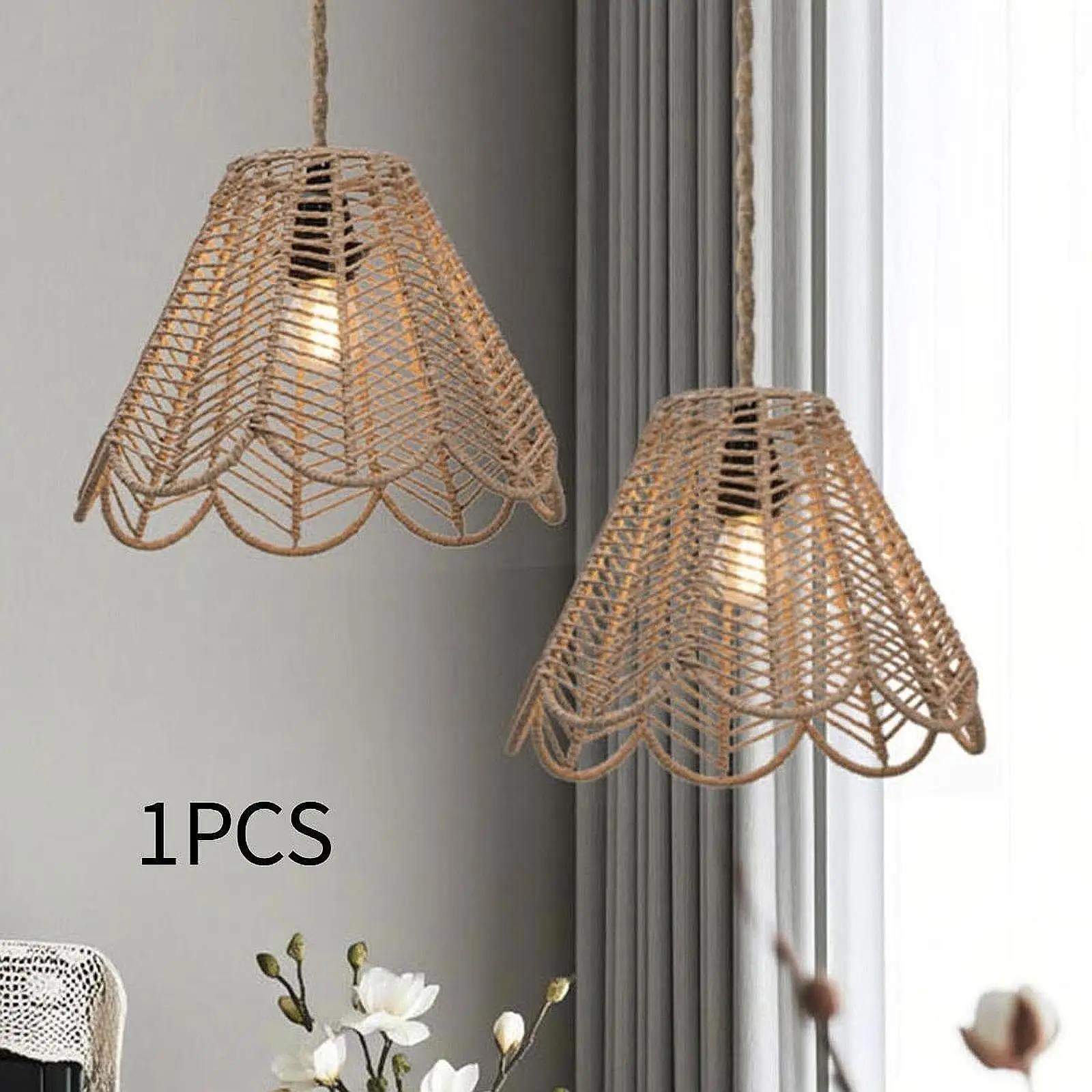 

Paper Rope Lamp Shade Handwoven Bohemian Vintage Boho Shades Replacement Drum Shaped for Living Room Cafe Bedroom Kitchen