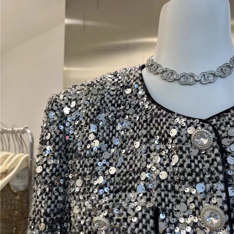 Giacche corte profumate con paillettes e paillettes di nuova moda primavera autunno da donna