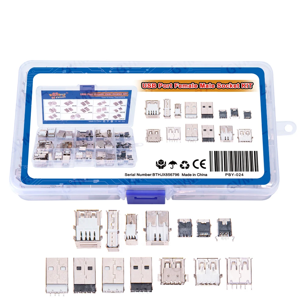 14Values 82PCS USB Type A Standard Port Female Solder Jacks Connector PCB Socket USB-A USB-B type USB