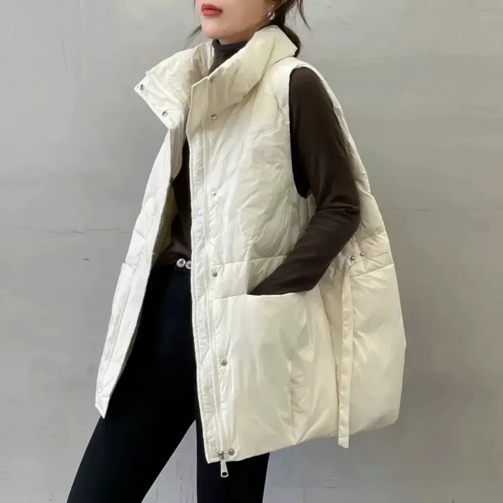 New 2024 Autumn Winter Loose Casual Sleeveless Warm Waistcoat Female Parkas Jacket Tops Korean White Duck Down Vest Women