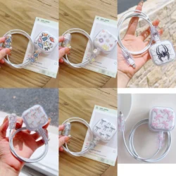 3-piece set Pink Bow Set Cable Protector for iPhone 20W UK HK Plug Charger Case Phone Wire Cord Organizers