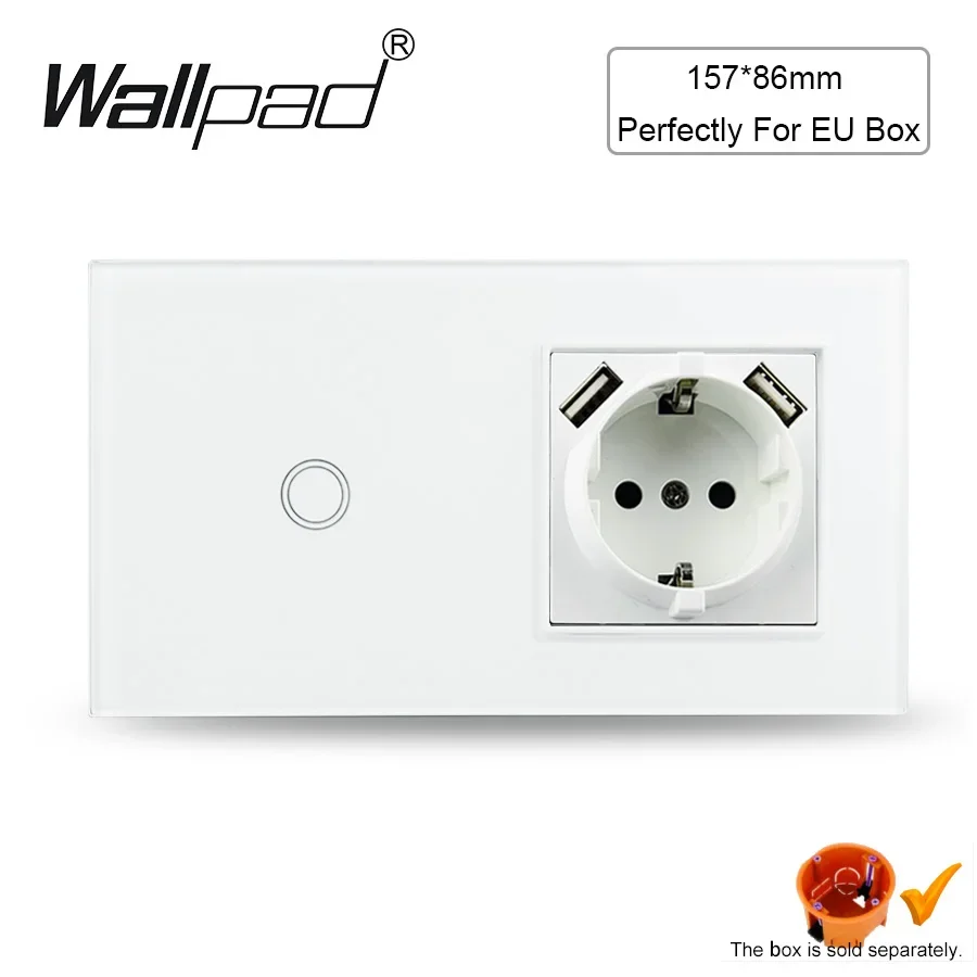 

EU Double USB Sockets and Touch Wall Switches Wallpad White Glass On Off Lamp Switch and 16A 157*86mm Socket 220V