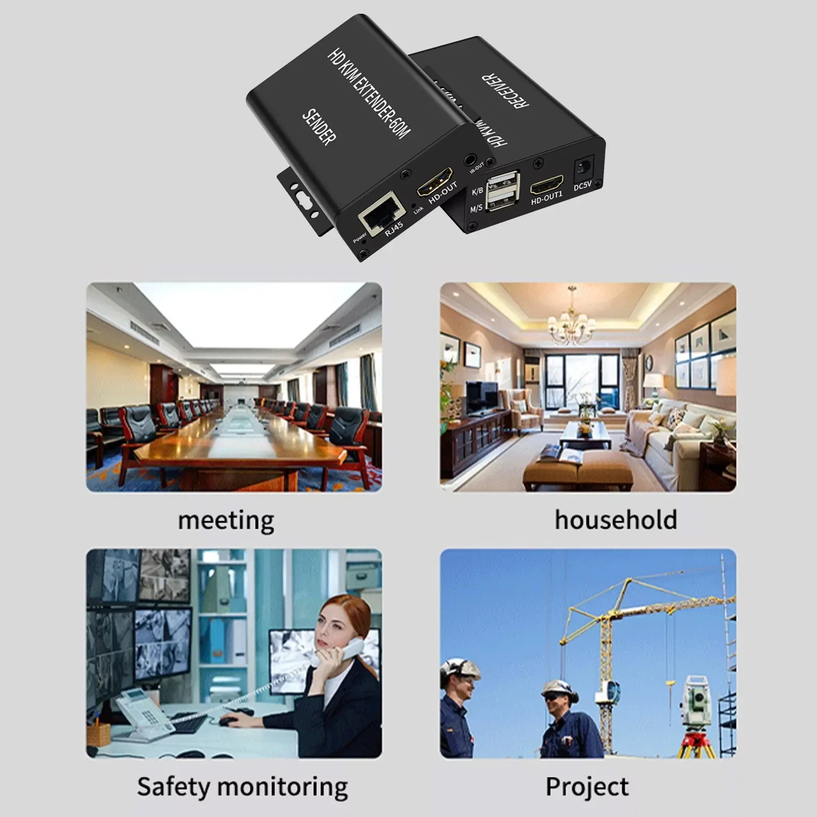 1080P 60M USB KVM Extender Hub Over RJ45 Ethernet Cable Video Converter One pair as a full functional module, no need of setting