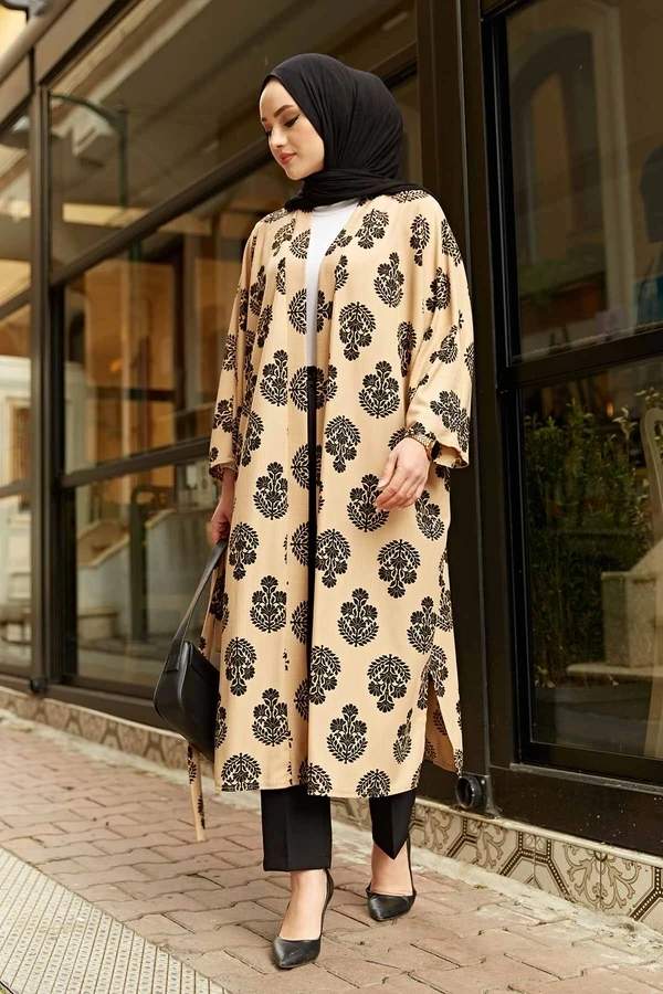 TUGBA Muslim Women Patterned Kimono Mink Cardigan İslamic outfit for Muslim