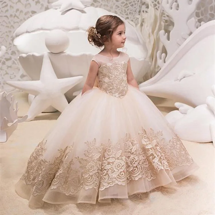 Girl's Walk Show Birthday Tail Lace European and American Flower Children's Dress New Children's Sleeveless Fluffy Dress Tail