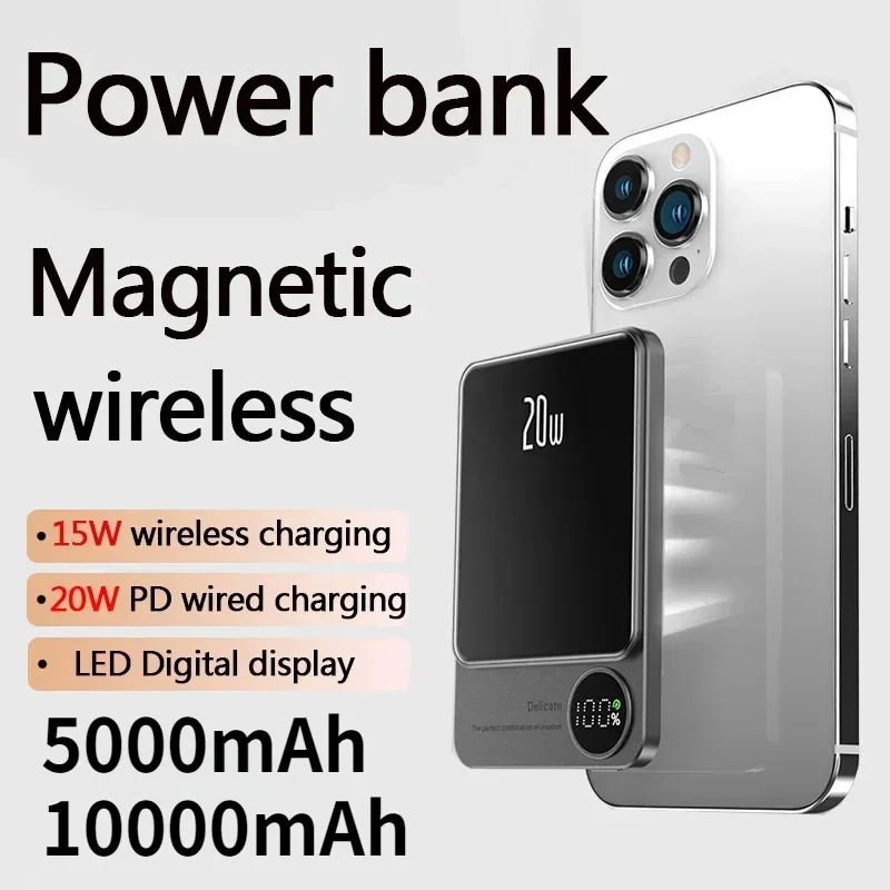

5000mAh Power Bank Magnetic Power Bank Wireless Charger Mini Slim External Auxiliary Spare Battery 10000mAh for Iphone 12 13 14