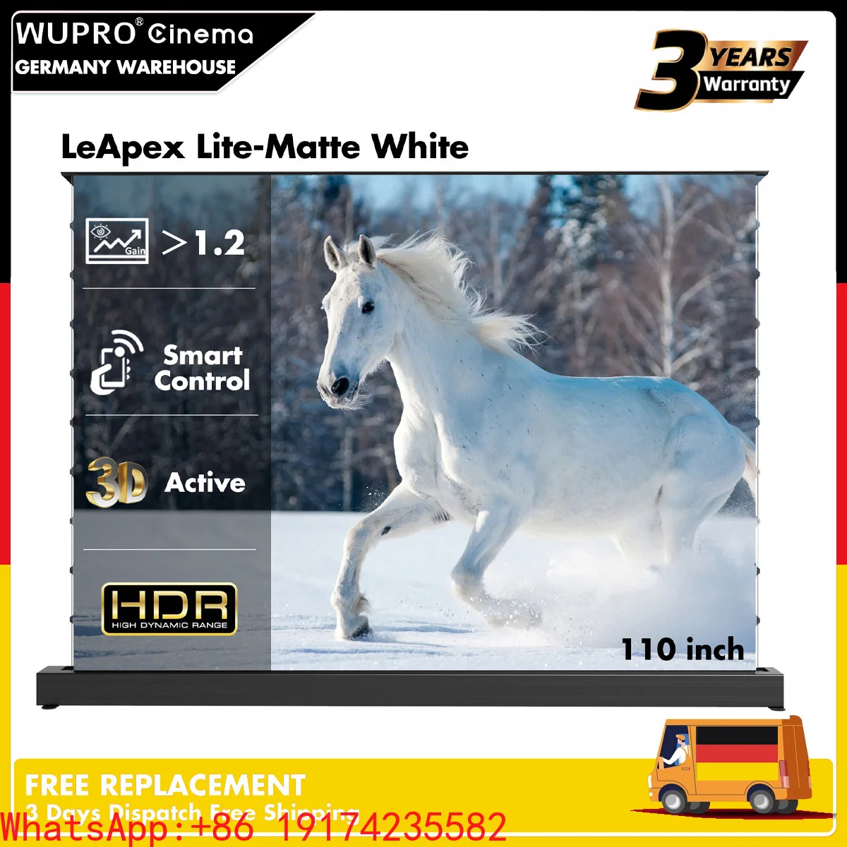 Dropshipping Wupro 110inch PVC Soft Matte White Motorized ALR CLR Projection Screen 16:9 4K UHD Floor Rising Projector Screen
