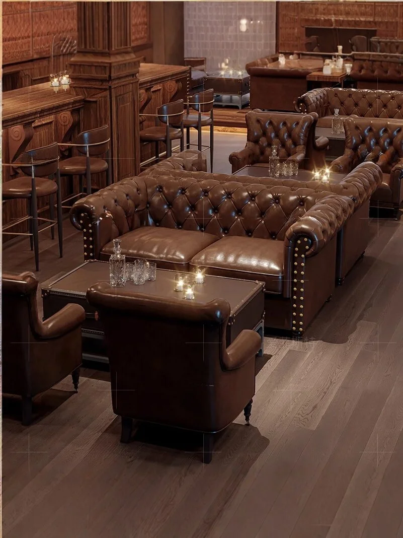 Pu American-style Retro Bar Sofa Table and Tiger Chair Set for Cafe Lounge