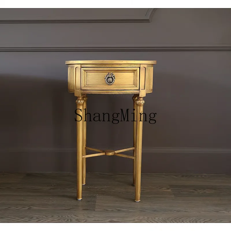 

CL retro bedroom solid wood bedside table bedside table rural round storage cabinet