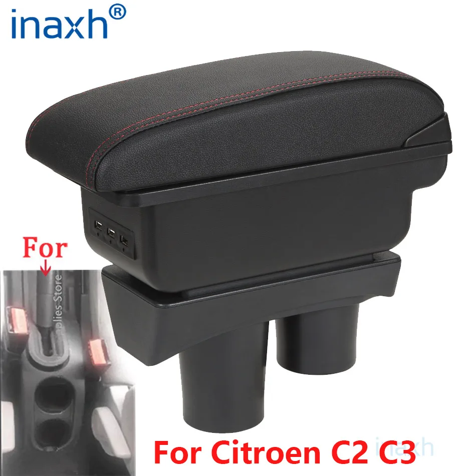 For Citroen C2 Armrest Box For Citroen C3 C2 Car Armrest Storage Box Cup Holder Modification Accessorissories