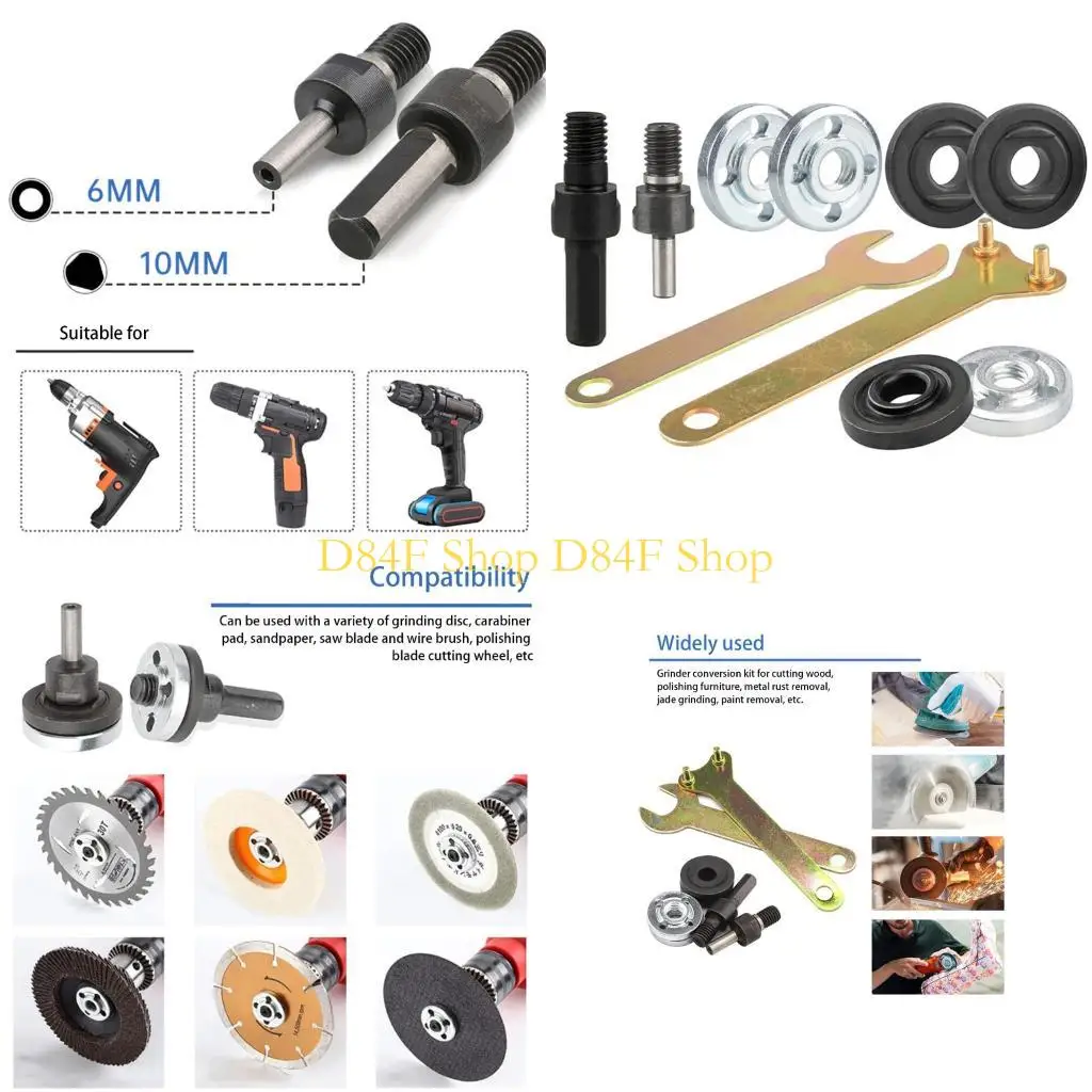 D84F 10Pcs Electric Drill Convert Angled Grinder Metal Connecting Rod Set Grinding Connection Adapter For Cutting Disc