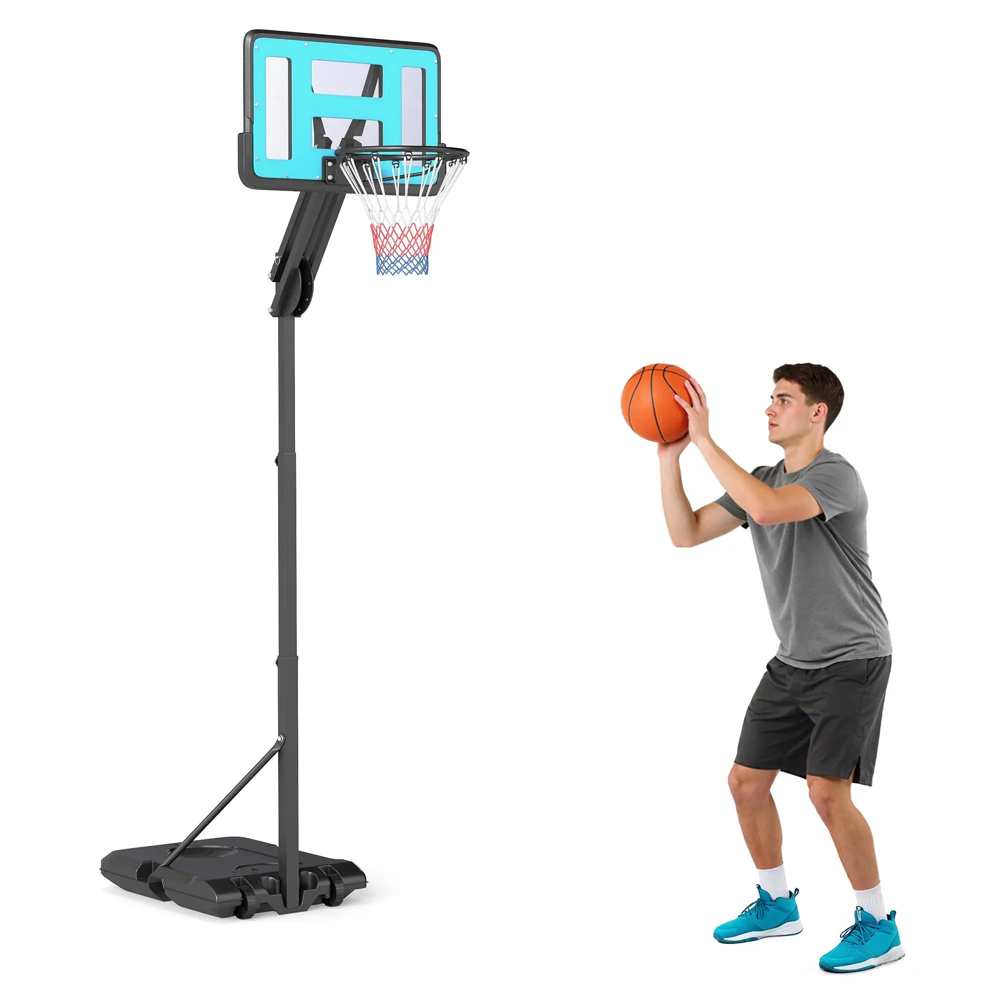 SPORT NOW Panier de basket réglable en hauteur 146-236 cm, base remplissable, roulettes, noir