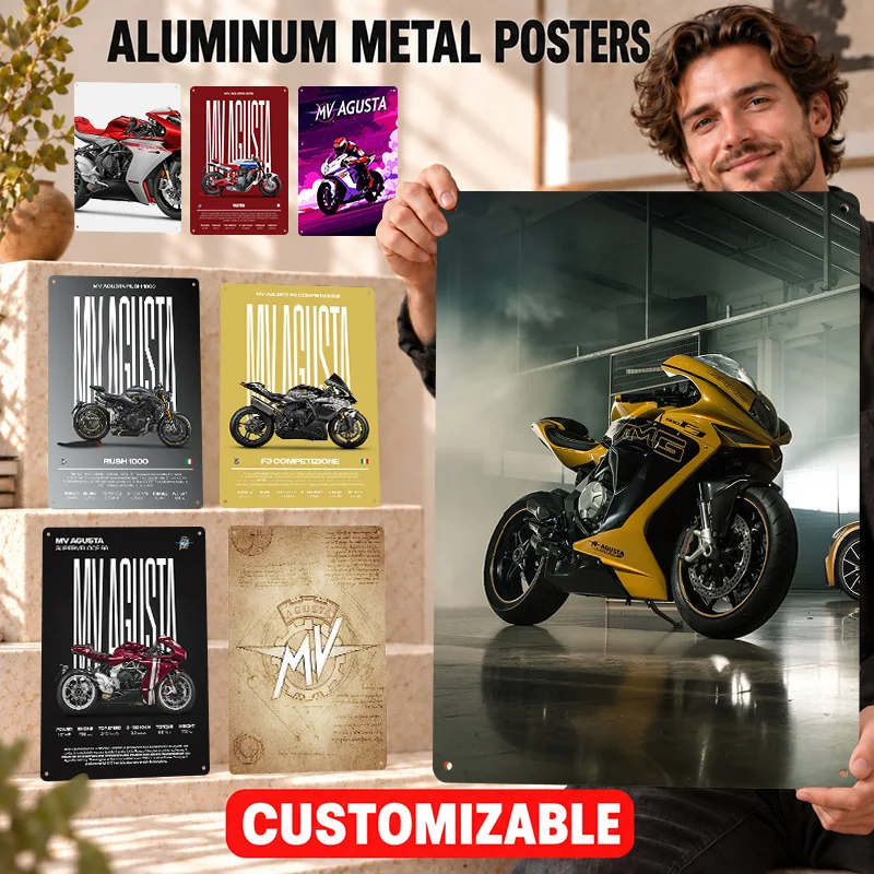 MV Agusta Printed Posters Bold Decorative Graphic Collector Room Wall Art Customized Aluminum Metal Sign Housewarming Keepsake