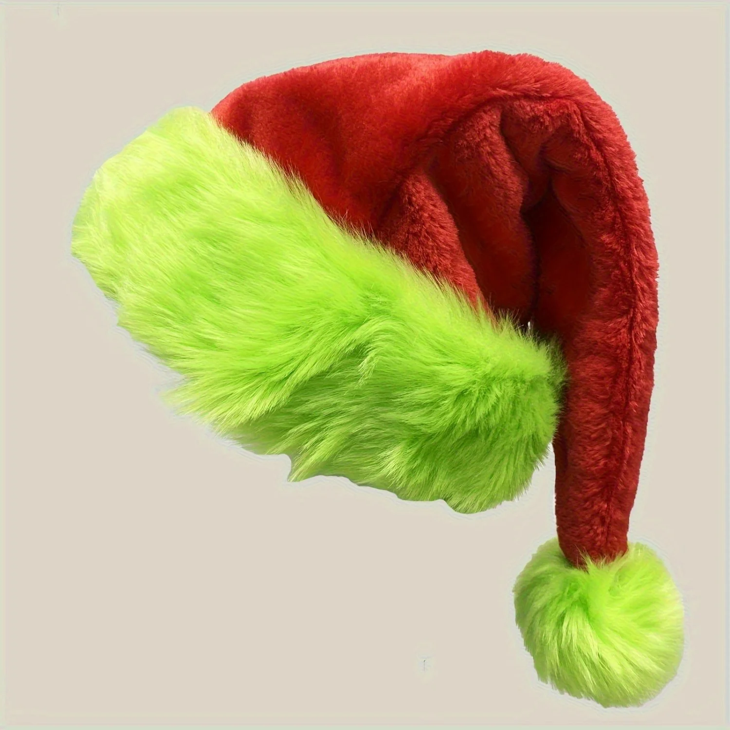 Fluorescent Green Edge Red Santa Hat Plush Double Insulation Soft Material Christmas Party Holiday Decorative Hat - view 5