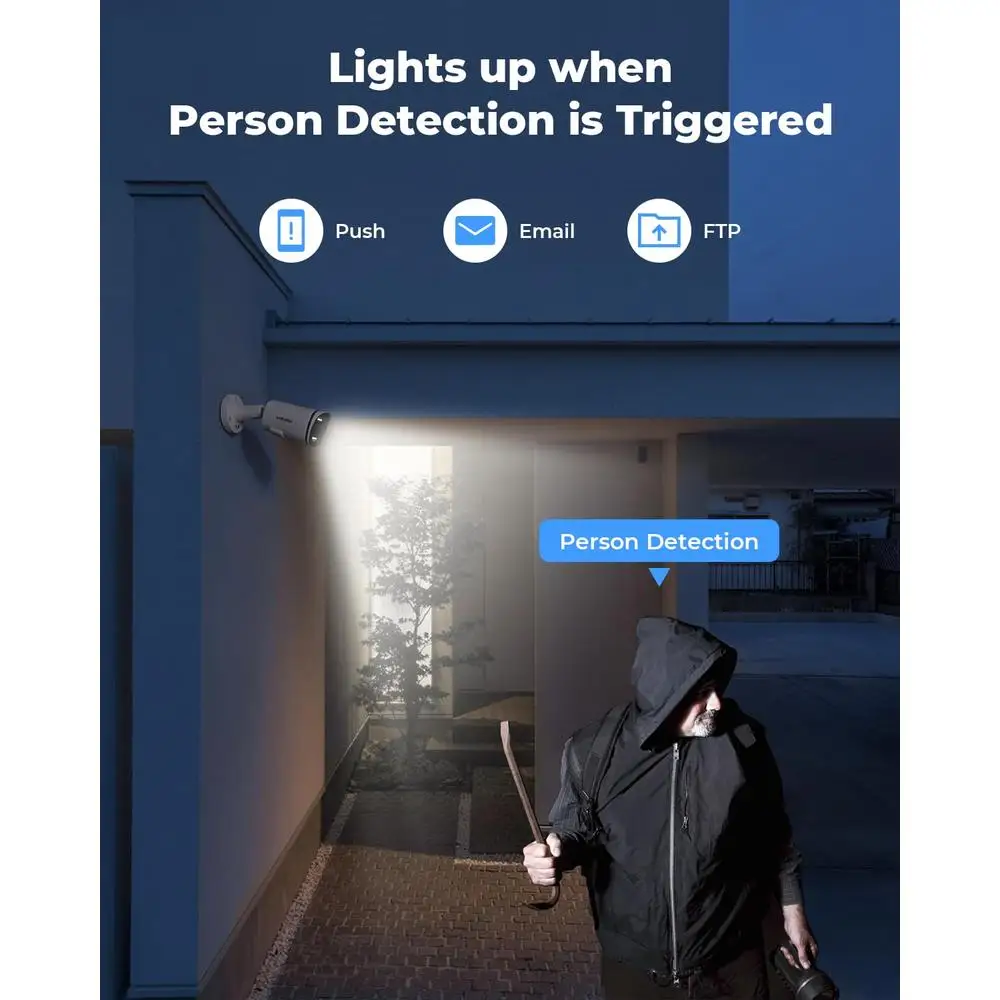 8 Channel 4K HD Security Camera System with 6 PoE Cameras 4K NVR Recorder Two-Way Audio Human Body Detection 4TB HDD Backlight