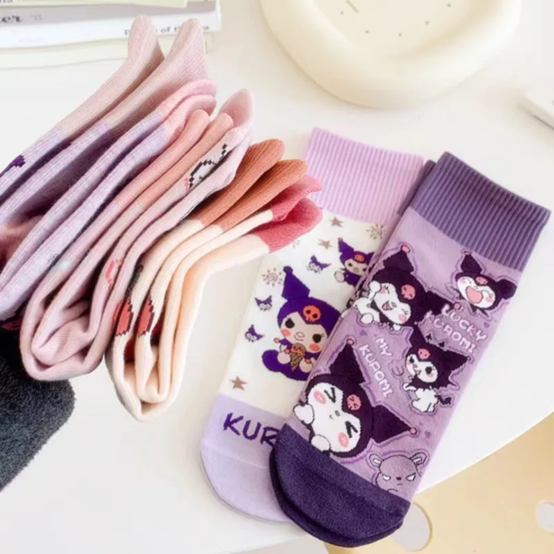 جوارب كورومي للخريف والشتاء سميكة ودافئة جوارب ميلودي اللطيفة النقية لمنتصف الساق