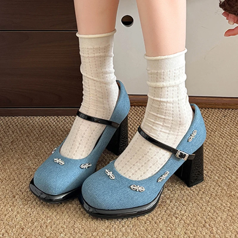 

Женские туфли Мэри Джейн на высоком каблуке. Дизайнерские элегантные туфли на мелком каблуке. Женские туфли 2026. Весенние новые туфли-лодочки. Роскошная мода Mujer Zapatos.