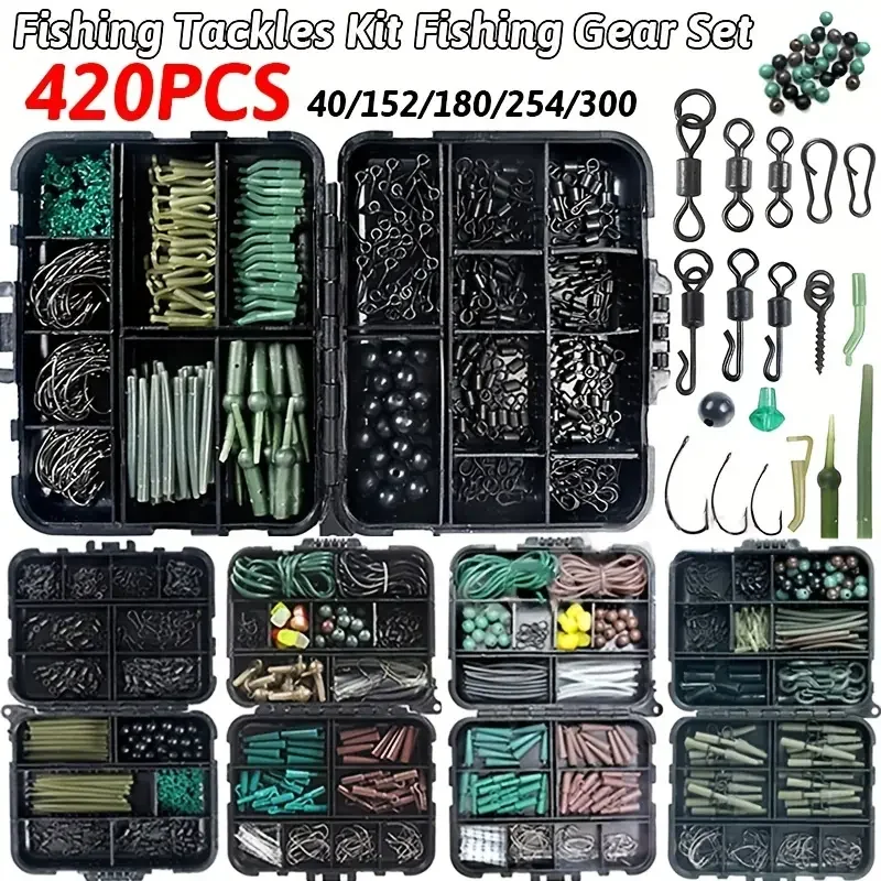 

40/180/254/420pcs Portable Fishing Gear Set with Tackle Box Sequined Hooks Swivels and Carp Fishing Tools EU Fishing Accessories