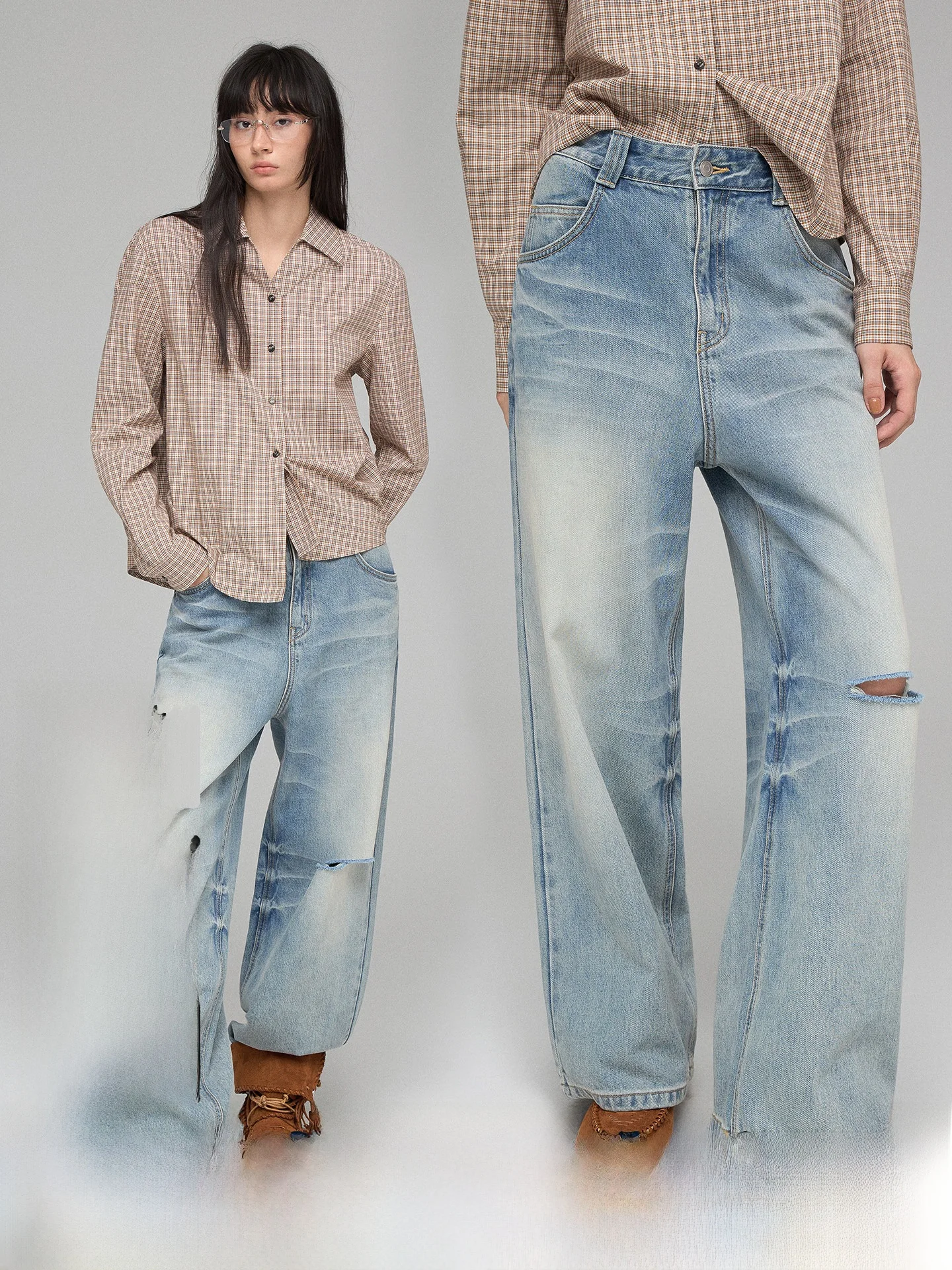 

Джинсы женские Trendkill Vintage: винтажные, с эффектом потертости, низкой посадкой, свободные, прямые, повседневные, длинные