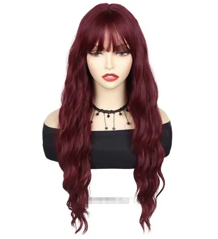 Auburn Cosplay Synthetic Wigs Long Water Wavy Wig with Bangs for Women Girls Halloween Wig Costume Carnival Party Christmas Use