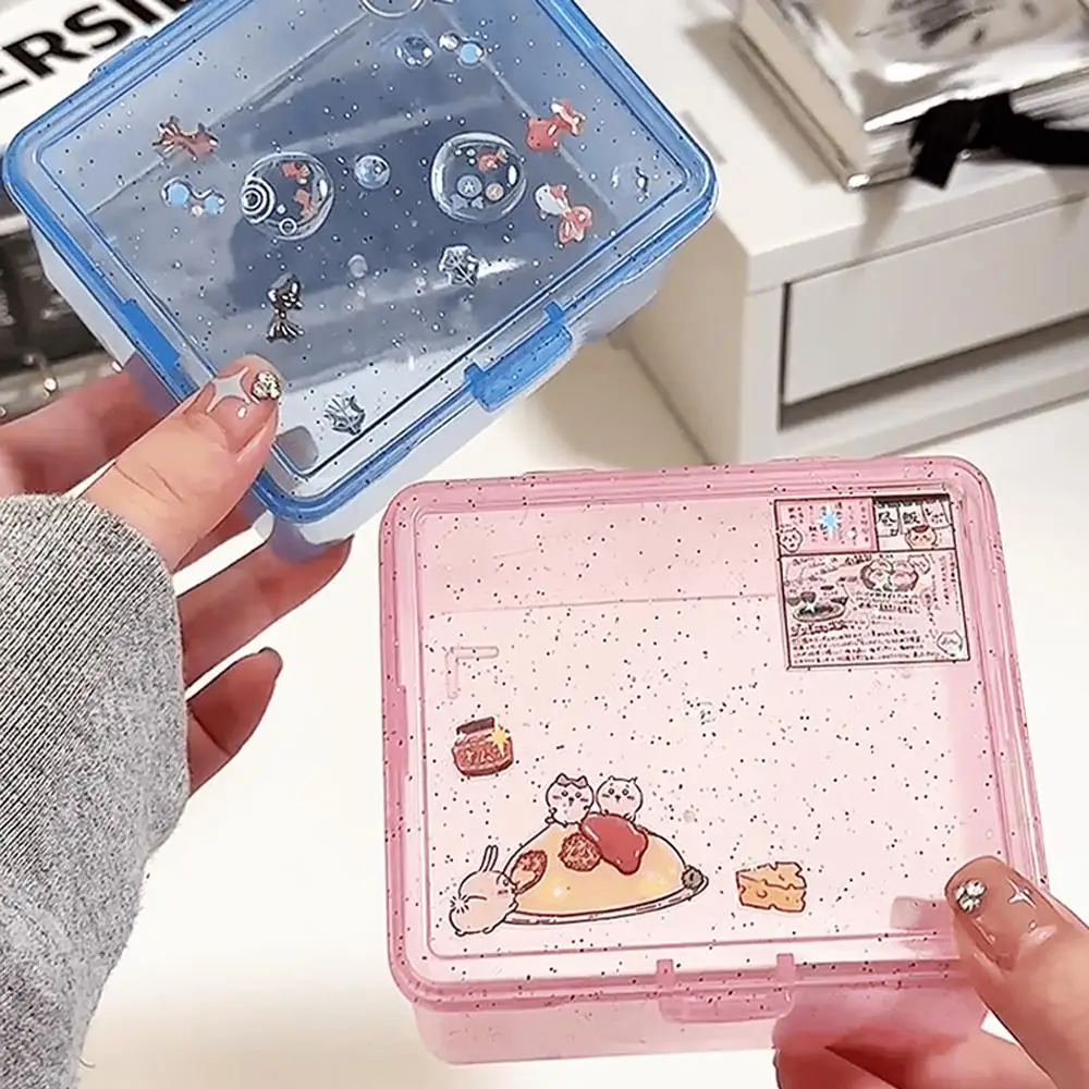 Transparent Glitter Plastic Storage Box Photocards Small Photo Card Box Desk Organizer Box Classification Flip Case Stationery