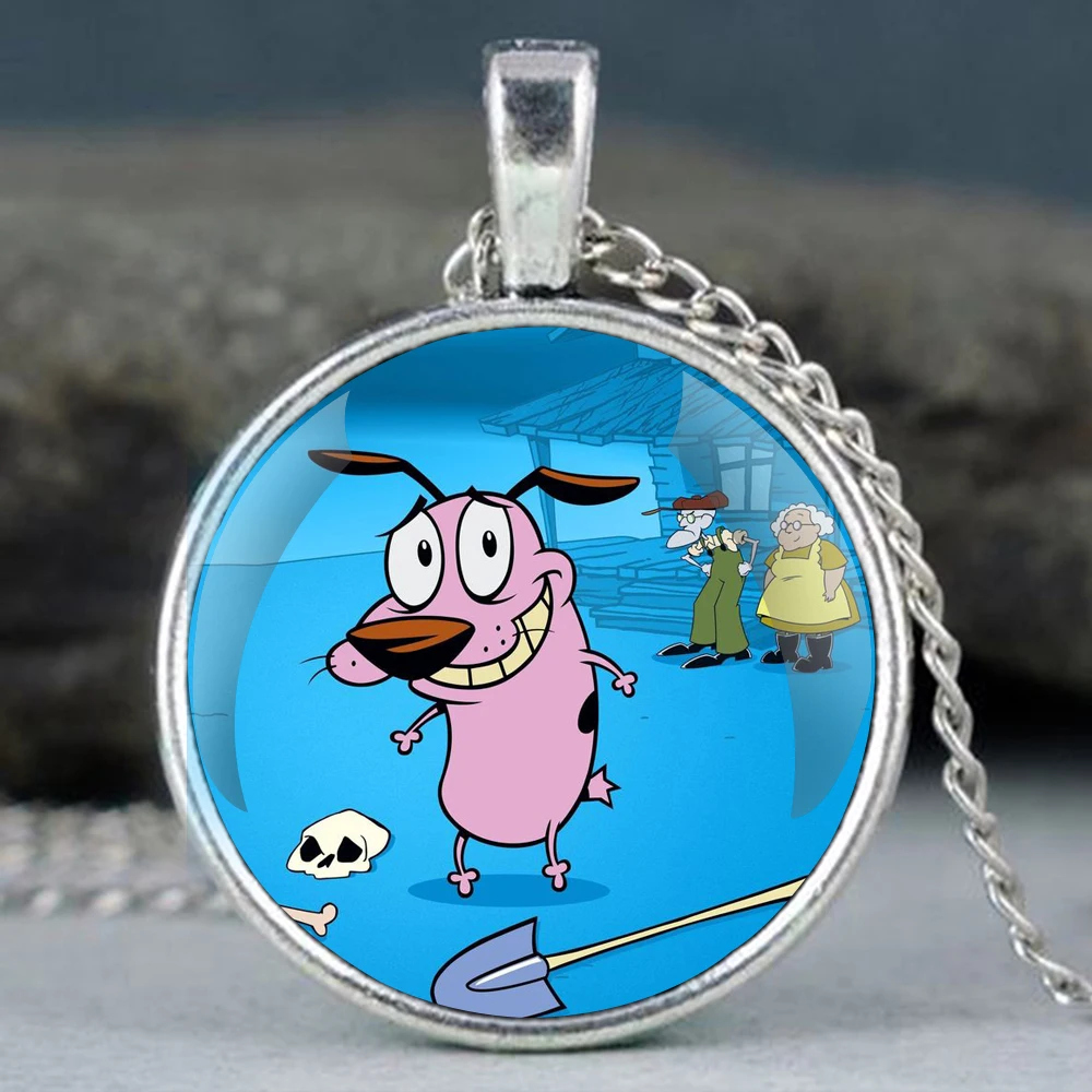 Cartoon Courage the Cowardly Dog Glass Dome Pendant Necklaces Women Men Jewelry Accessories Gifts for Kids