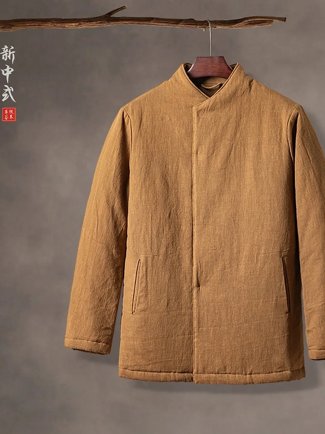 

Thiened Autumn Winter Chinese Sle Men's Cotton Jaet Warm Casual Hanfu Collar Outerwear Long Sve Stand Fit Coat