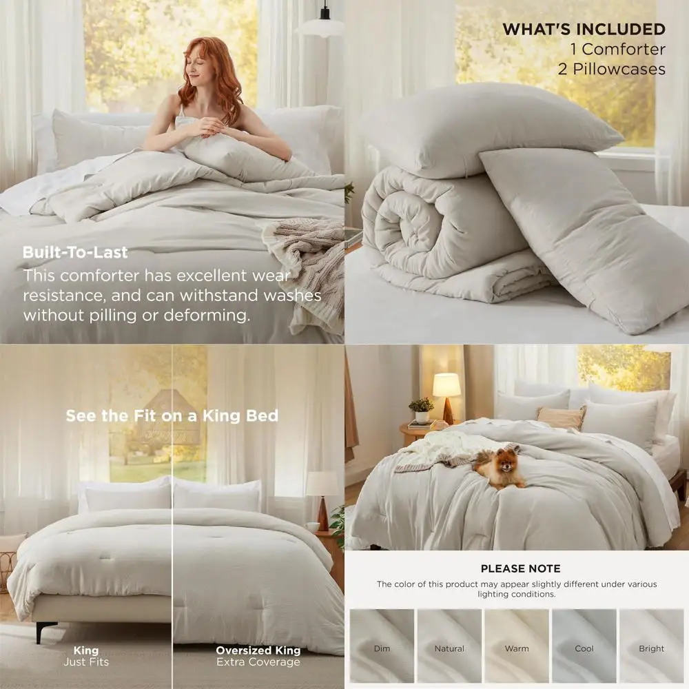 

Бежевый комплект постельного белья из предварительно стираной ткани, мягкое постельное белье для всех сезонов, 3-предметный комплект: 1 легкое одеяло и 2 наволочки.