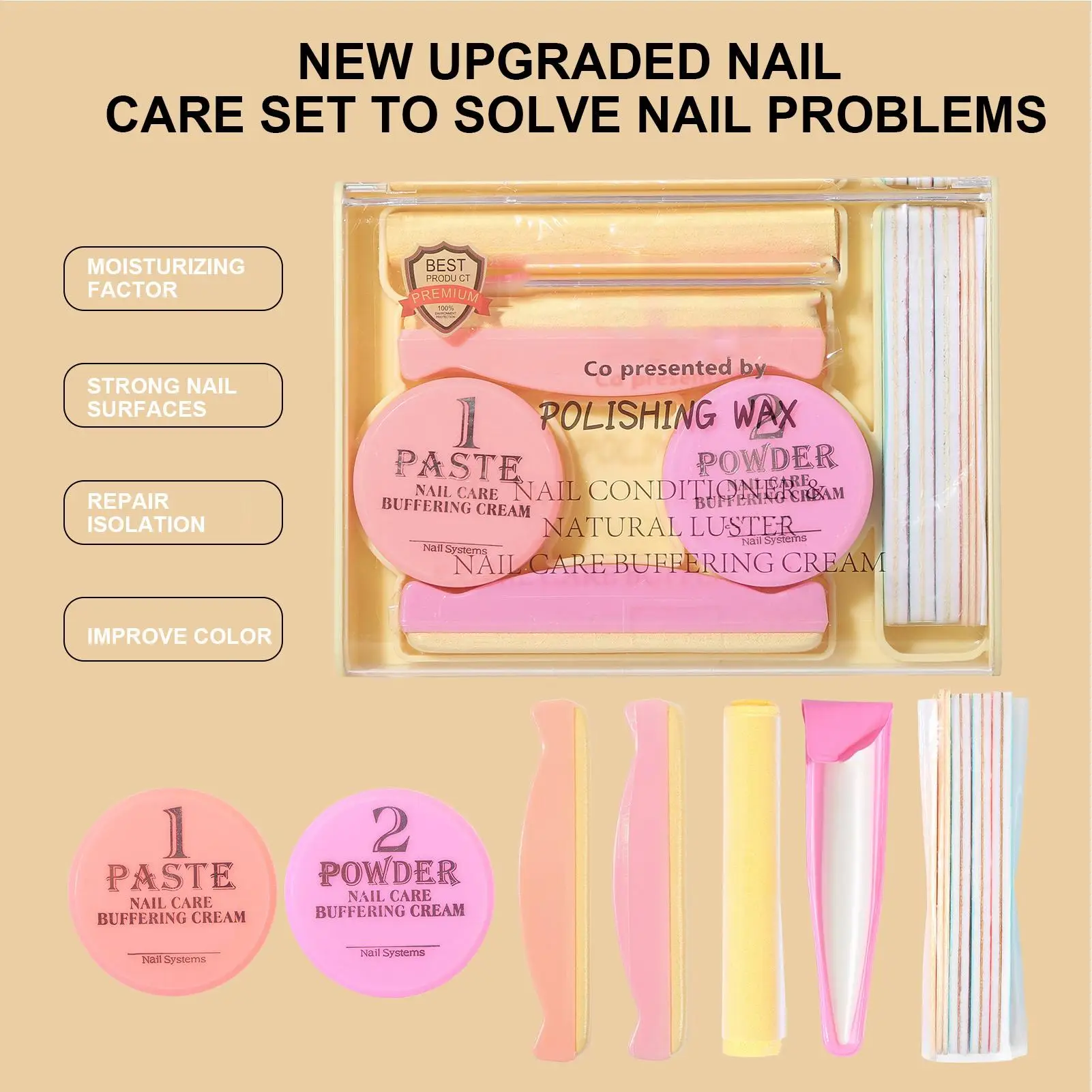 Manicure Set Powder Nail Kit Strengthener Professional Versatile Polishing Wax Tools for Travel Girls Women Home Beauty Adults