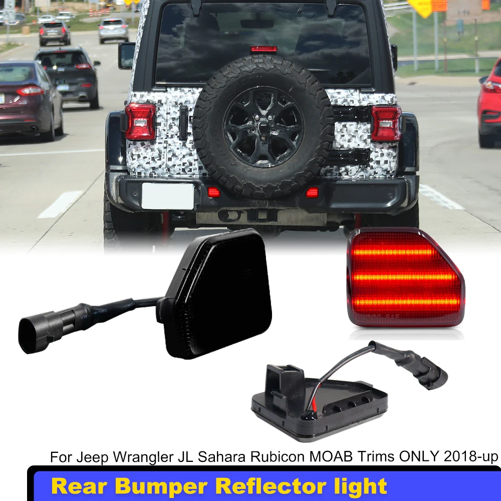 

2pcs For Jeep Wrangler JL car Bumper Reflector Light Function as Tail or Rear fog running light/brake/stop marker lighting Red