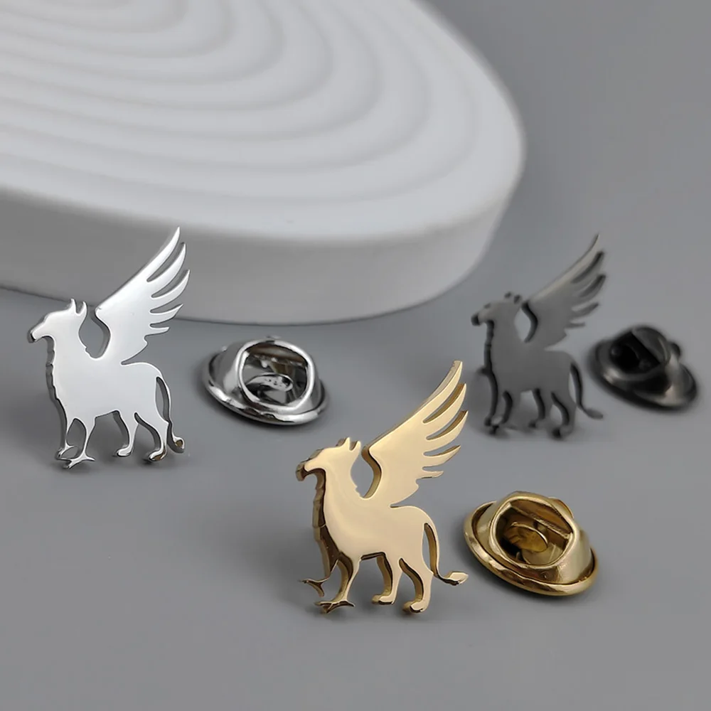 New griffon lapel pin, fashionable stainless steel badge, retro style brooch suit accessories, suitable for parties